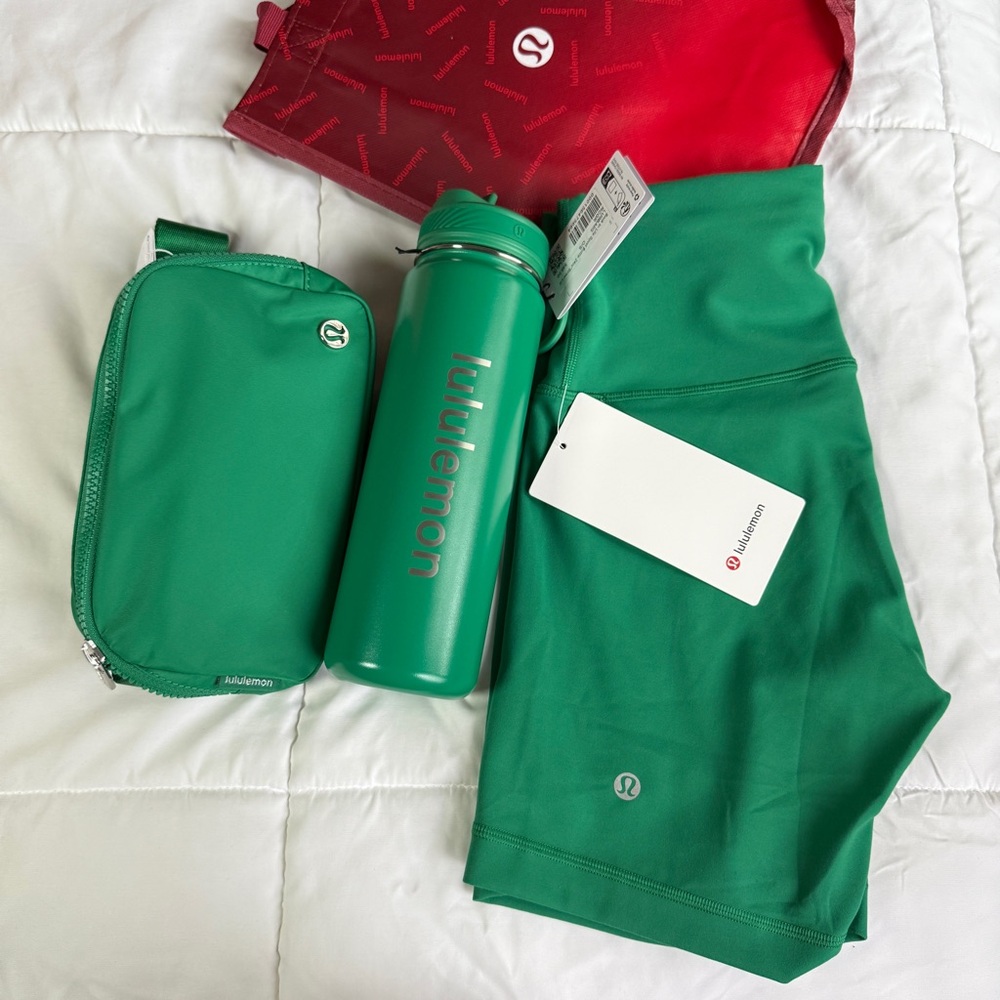 Lululemon Shorts, Bottle, and Belt Bag Bundle Raceway Green